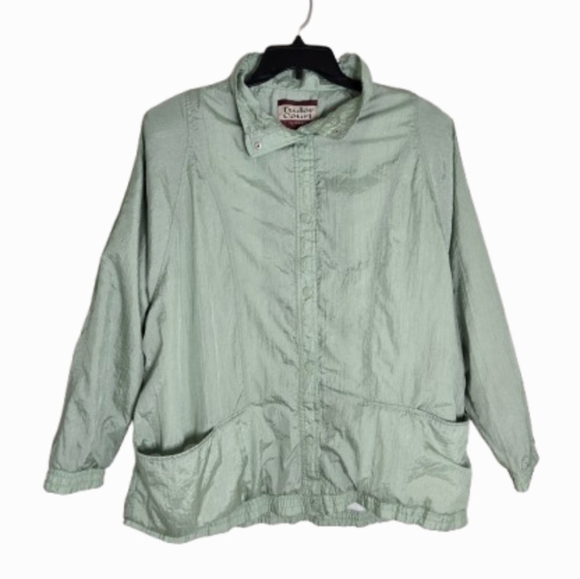 Vintage Tudor Court Silky Jacket Women's Size 2X Sage Green Lightweight - Picture 1 of 9